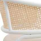 Chaise d'appoint moderne et élégante avec dossier en rotin et pieds en acier blanc pour salle à manger et cuisine