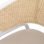 Chaise d'appoint moderne et élégante avec dossier en rotin et pieds en acier blanc pour salle à manger et cuisine