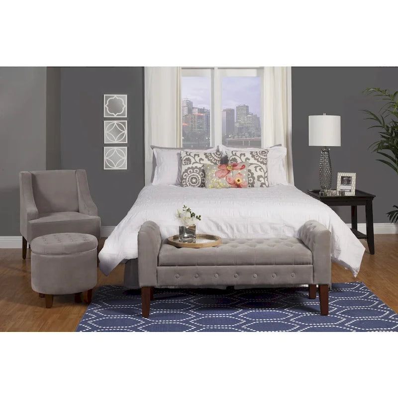 Banc de rangement canapé en velours gris tourterelle Arum