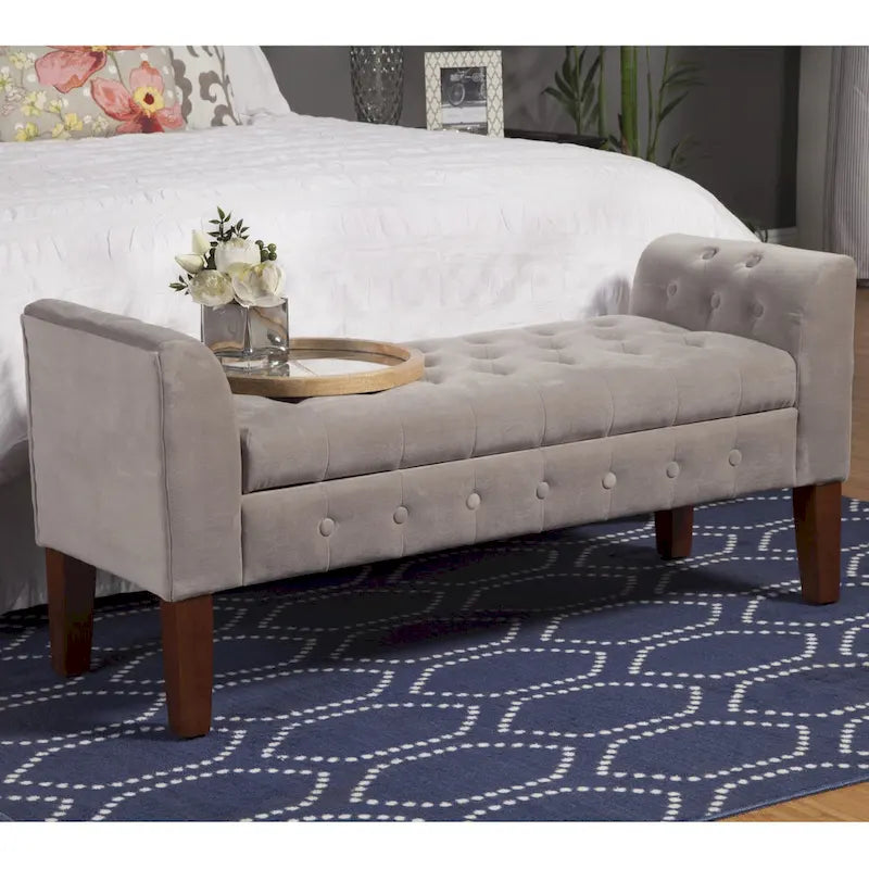 Banc de rangement canapé en velours gris tourterelle Arum