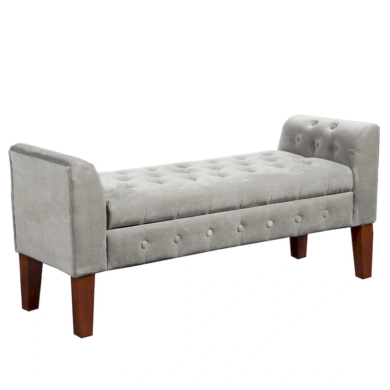 Banc de rangement canapé en velours gris tourterelle Arum