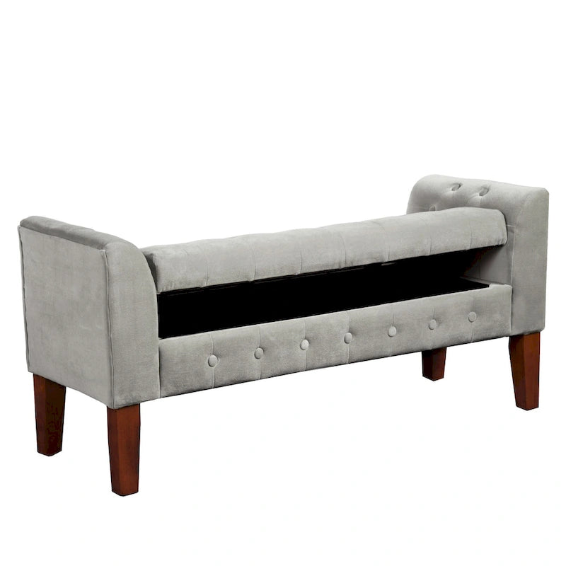 Banc de rangement canapé en velours gris tourterelle Arum