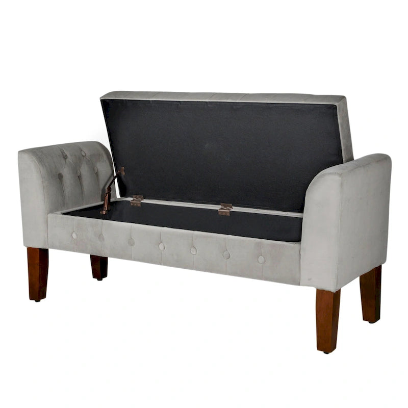 Banc de rangement canapé en velours gris tourterelle Arum
