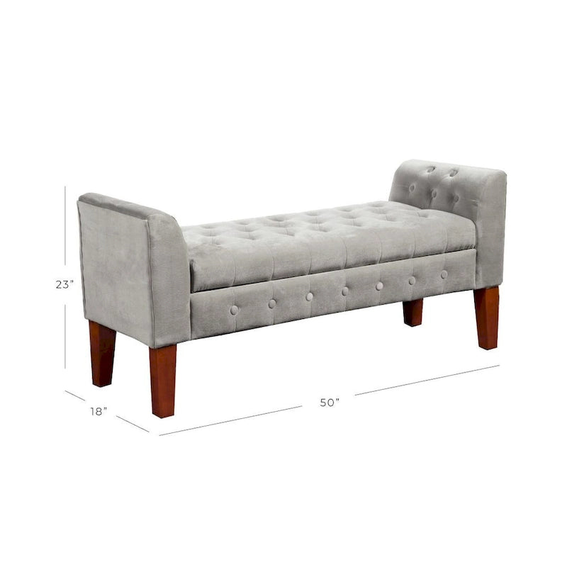 Banc de rangement canapé en velours gris tourterelle Arum
