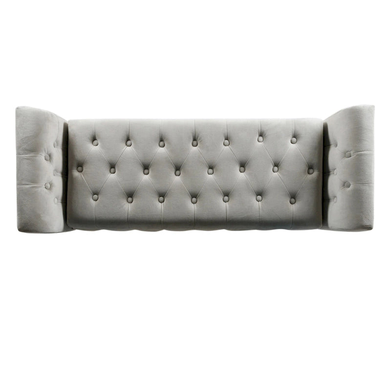 Banc de rangement canapé en velours gris tourterelle Arum