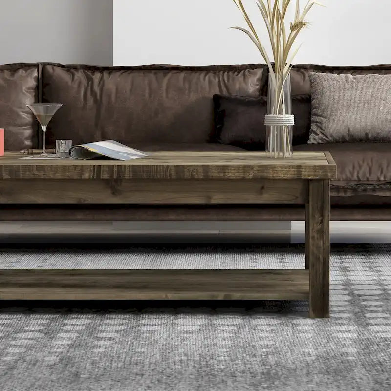 Table basse Joshua Creek de 48 pouces, aucun assemblage requis, finition bois de grange