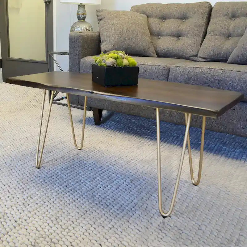 Table basse/Banc Seti Live Edge – Plateau en orme – Piètement doré
