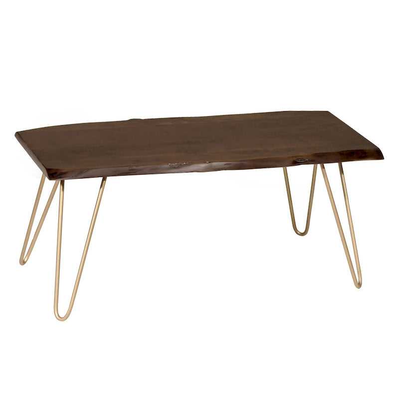 Table basse/Banc Seti Live Edge – Plateau en orme – Piètement doré