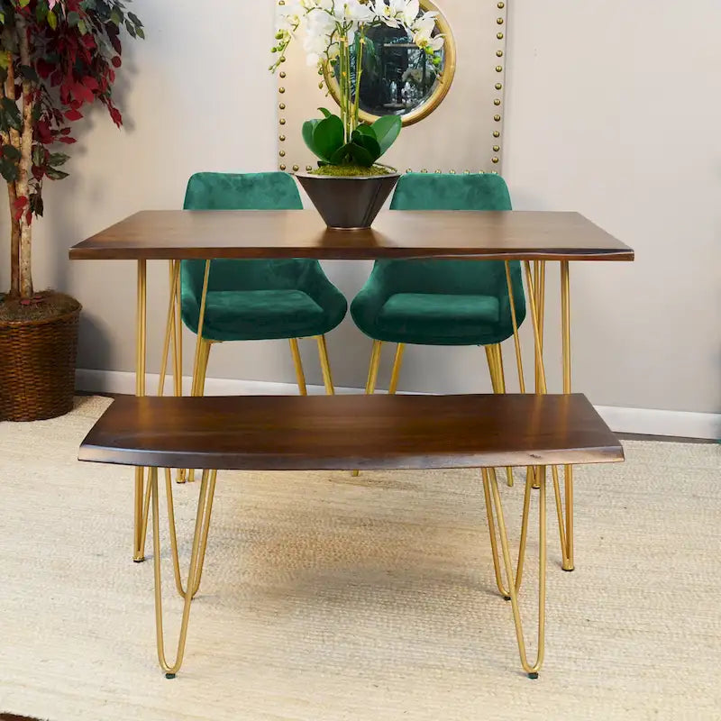 Table basse/Banc Seti Live Edge – Plateau en orme – Piètement doré