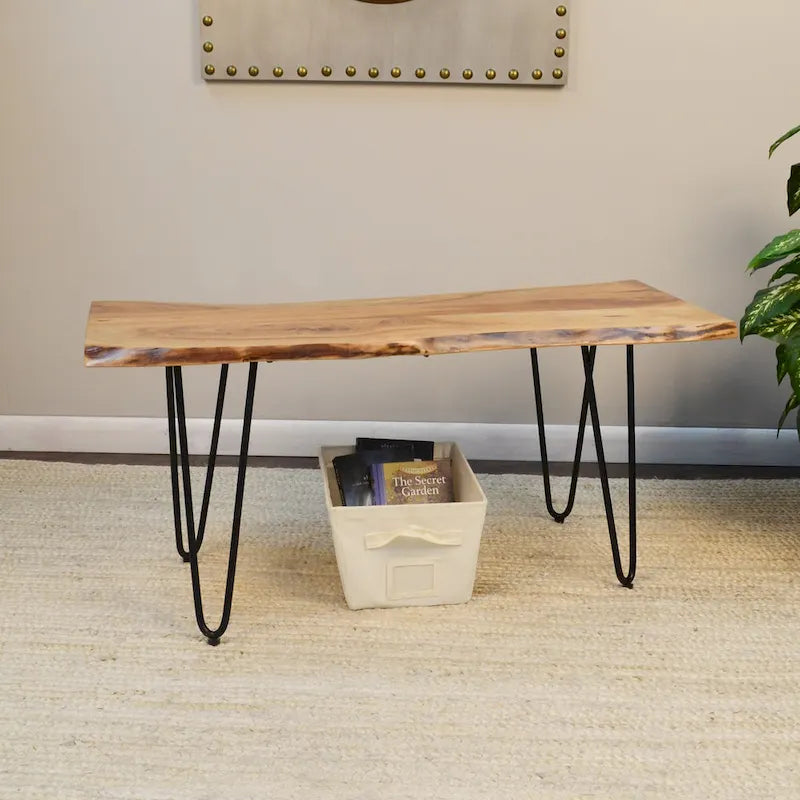 Table basse/Banc Seti Live Edge – Plateau en orme – Piètement doré