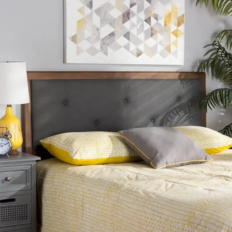 Tête de lit moderne et contemporaine en tissu et bois gris foncé