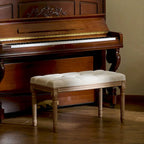 Banc français vintage tapissé avec cadre en bois massif sculpté