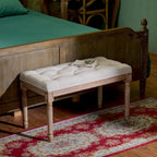 Banc français vintage tapissé avec cadre en bois massif sculpté
