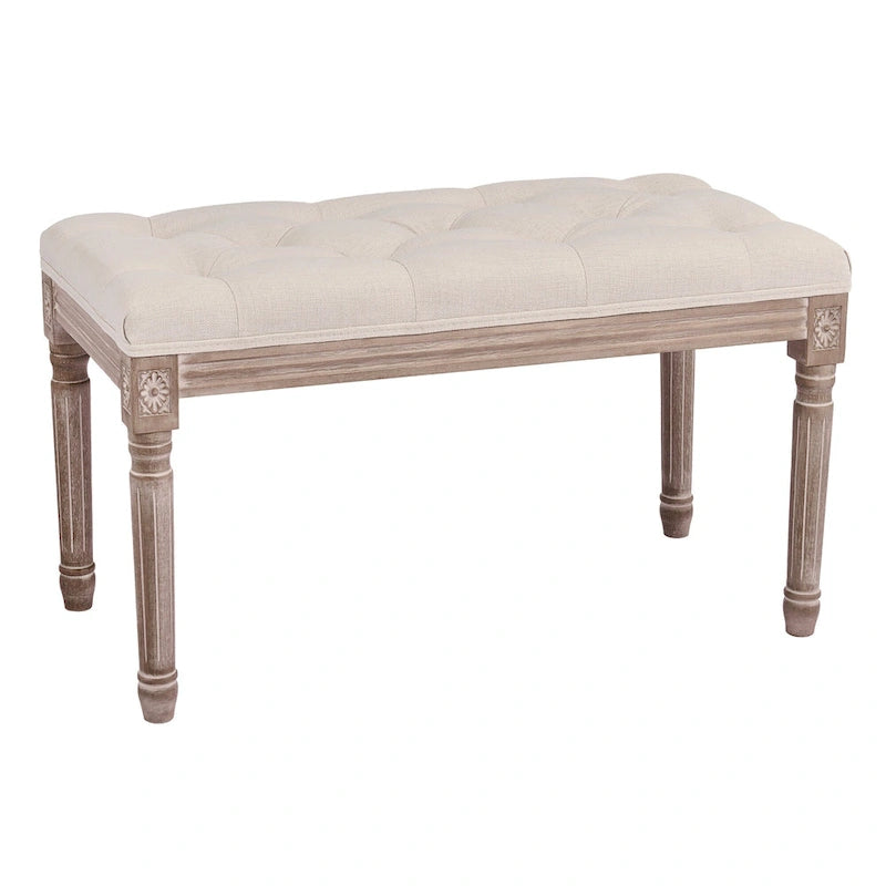 Banc français vintage tapissé avec cadre en bois massif sculpté