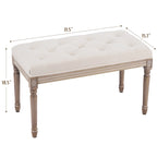 Banc français vintage tapissé avec cadre en bois massif sculpté