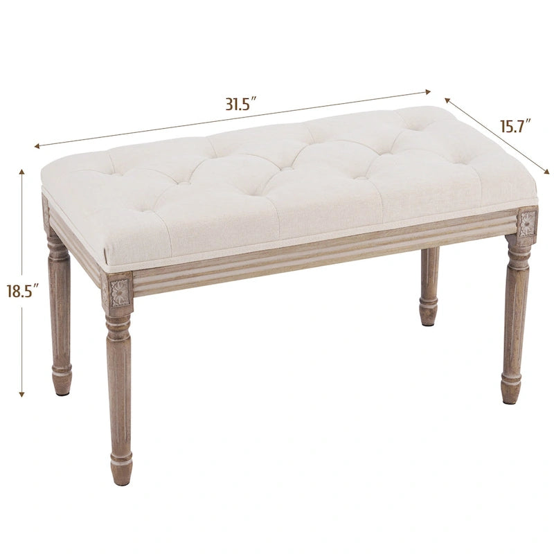 Banc français vintage tapissé avec cadre en bois massif sculpté