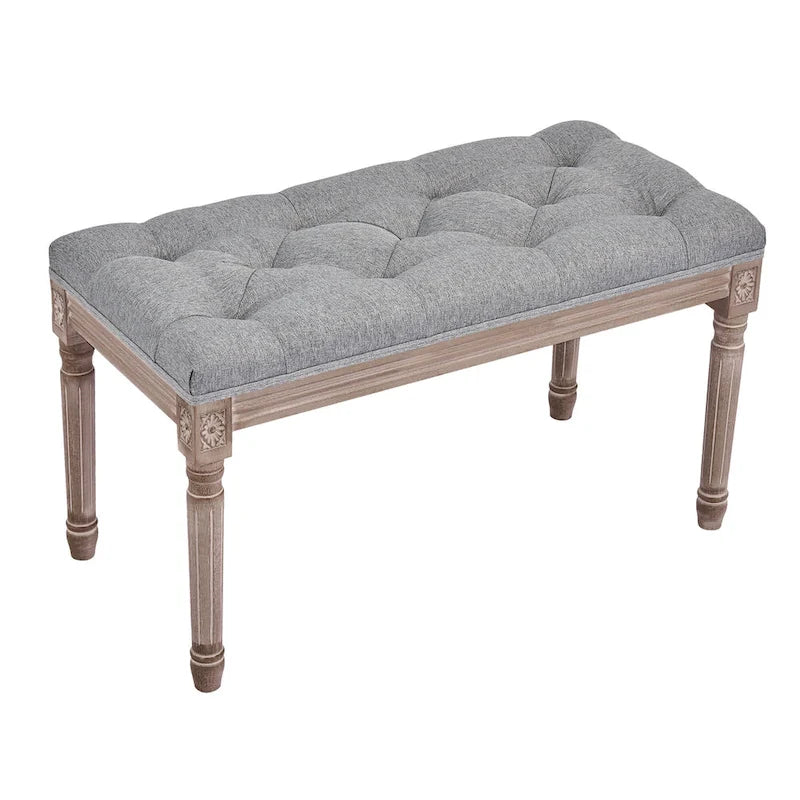 Banc français vintage tapissé avec cadre en bois massif sculpté
