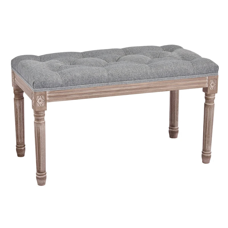 Banc français vintage tapissé avec cadre en bois massif sculpté