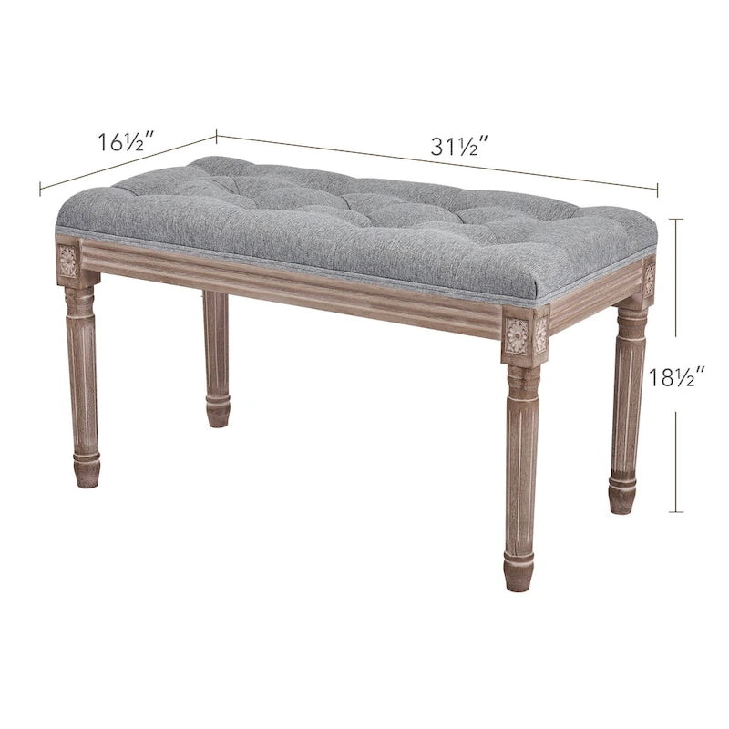 Banc français vintage tapissé avec cadre en bois massif sculpté