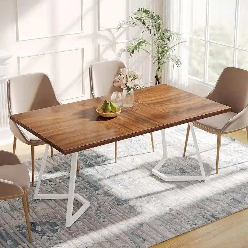 Table à manger moderne, petite table de cuisine en similicuir blanc pour la famille