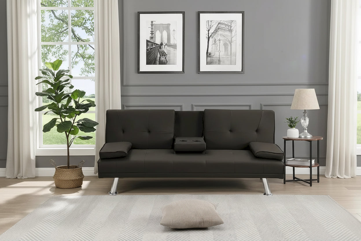 Modern Convertible Adjustable Sofa Bed - Faux Leather Recliner Double Sofa