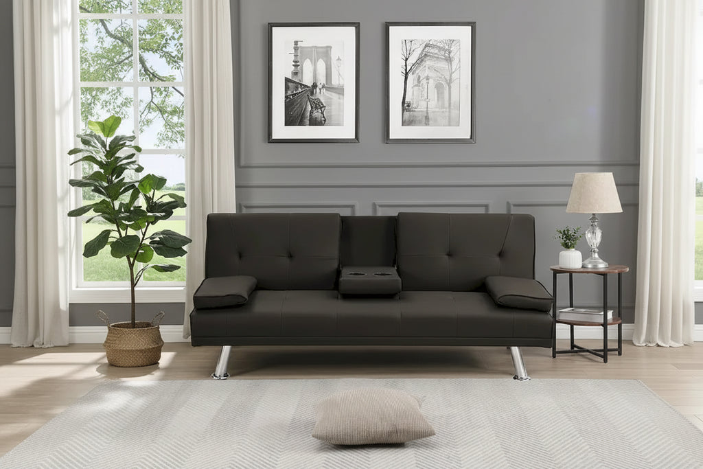 Modern Convertible Adjustable Sofa Bed - Faux Leather Recliner Double Sofa