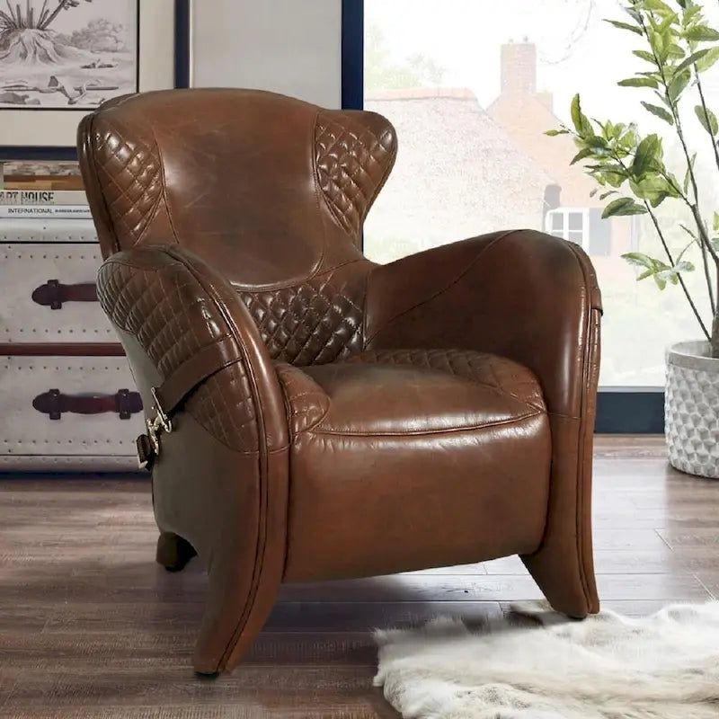 Fauteuil club Aspen en cuir pleine fleur, marron - L78,7xD87,6xH85 cm