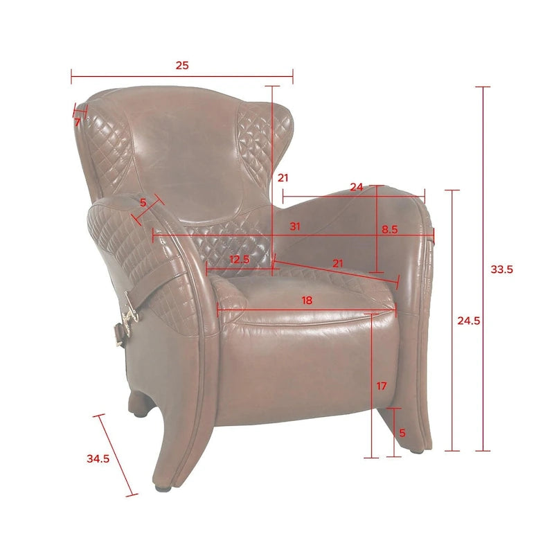 Fauteuil club Aspen en cuir pleine fleur, marron - L78,7xD87,6xH85 cm