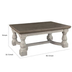 Table basse rectangulaire en bois avec piétement tréteau, marron et blanc antique