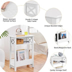 Table d'appoint de canapé moderne avec étagère de rangement, table d'appoint étroite à 3 niveaux, blanc