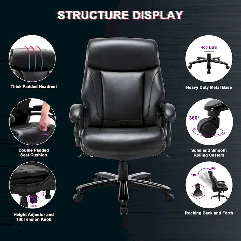 Fauteuil de bureau ergonomique grand dossier et grande taille 400 lb