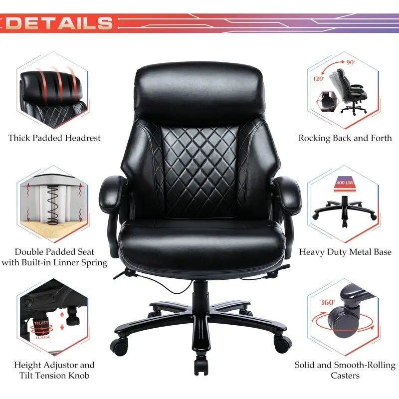 Fauteuil de bureau ergonomique grand dossier et grande taille 400 lb