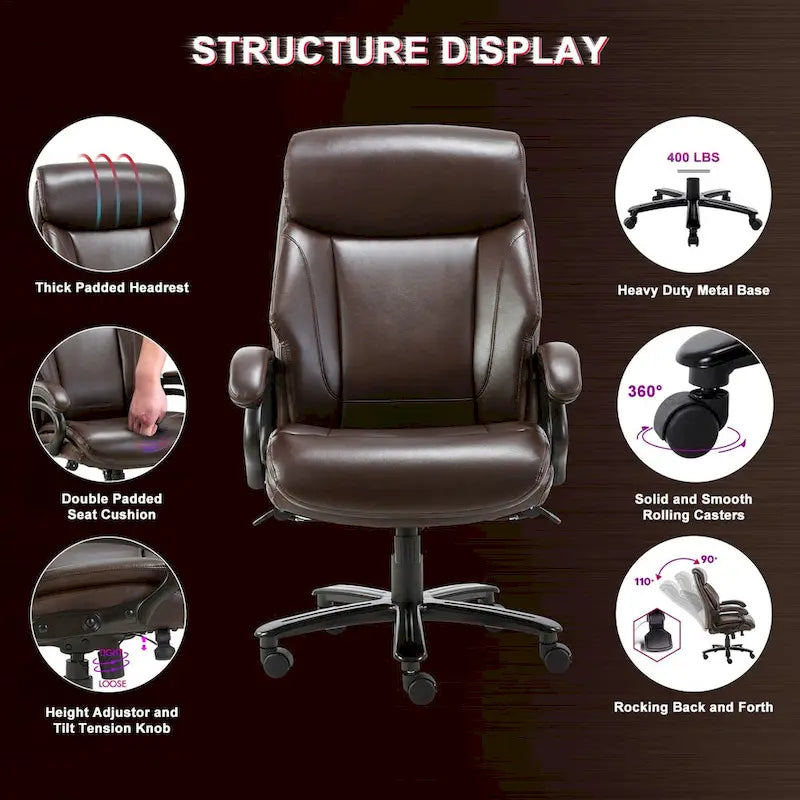 Fauteuil de bureau ergonomique grand dossier et grande taille 400 lb