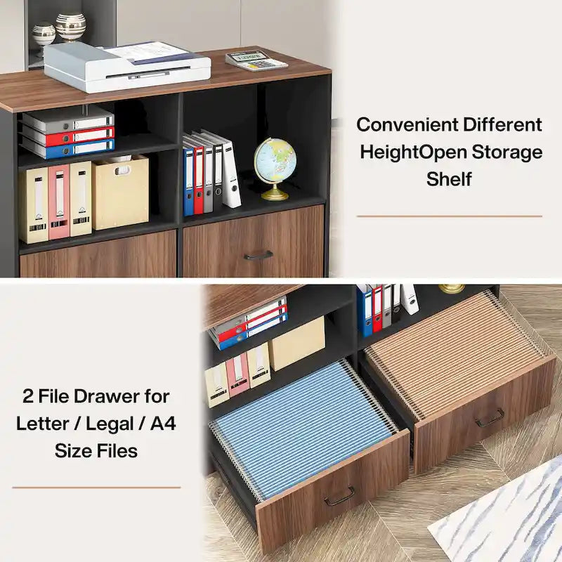Bureau d'ordinateur de direction en forme de L de 63 pouces avec classeur mobile pour bureau à domicile