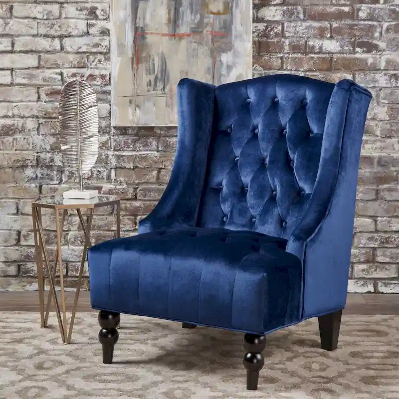 Fauteuil Club Chesterfield Capitonne Grand Dossier avec Pieds en Bois, Design Contemporain
