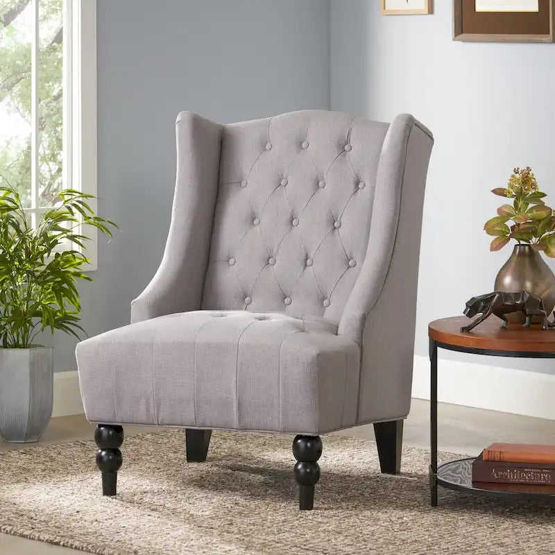 Fauteuil Club Chesterfield Capitonne Grand Dossier avec Pieds en Bois, Design Contemporain