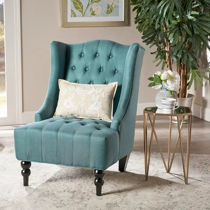Fauteuil Club Chesterfield Capitonne Grand Dossier avec Pieds en Bois, Design Contemporain