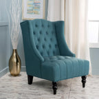 Fauteuil Club Chesterfield Capitonne Grand Dossier avec Pieds en Bois, Design Contemporain