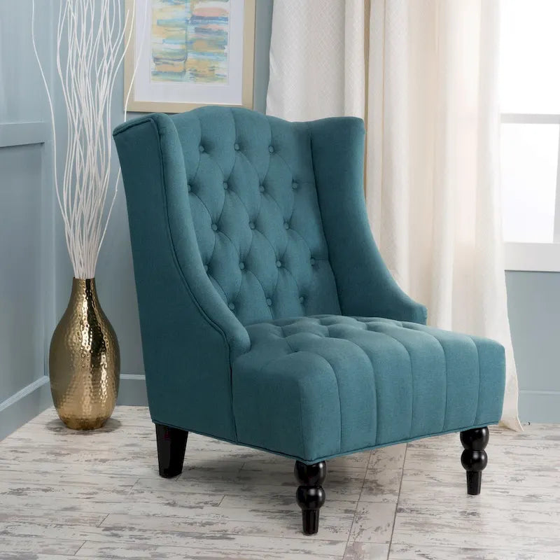 Fauteuil Club Chesterfield Capitonne Grand Dossier avec Pieds en Bois, Design Contemporain