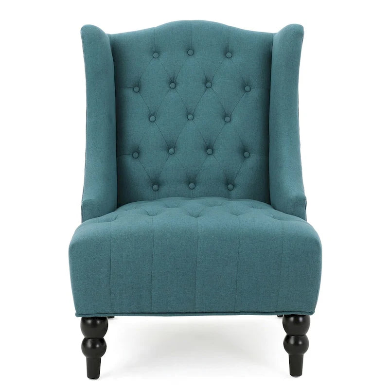 Fauteuil Club Chesterfield Capitonne Grand Dossier avec Pieds en Bois, Design Contemporain