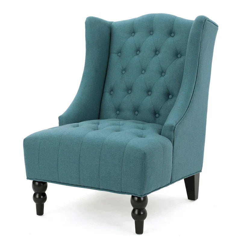 Fauteuil Club Chesterfield Capitonne Grand Dossier avec Pieds en Bois, Design Contemporain