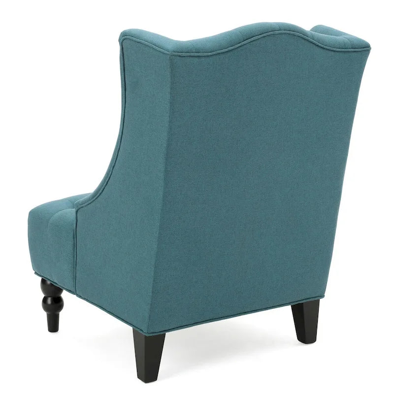 Fauteuil Club Chesterfield Capitonne Grand Dossier avec Pieds en Bois, Design Contemporain