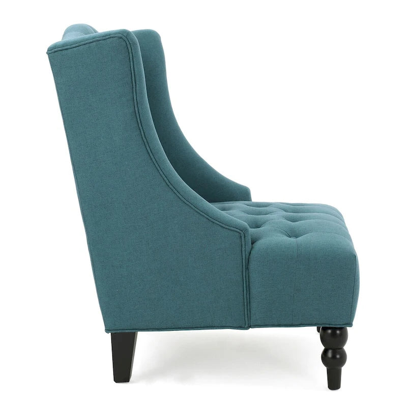 Fauteuil Club Chesterfield Capitonne Grand Dossier avec Pieds en Bois, Design Contemporain