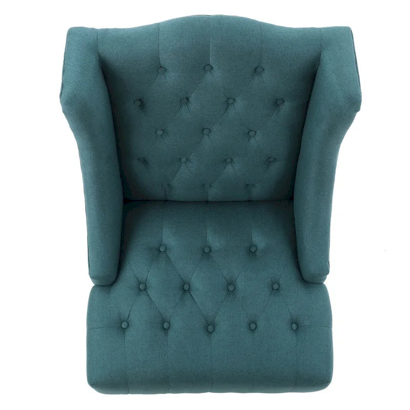 Fauteuil Club Chesterfield Capitonne Grand Dossier avec Pieds en Bois, Design Contemporain