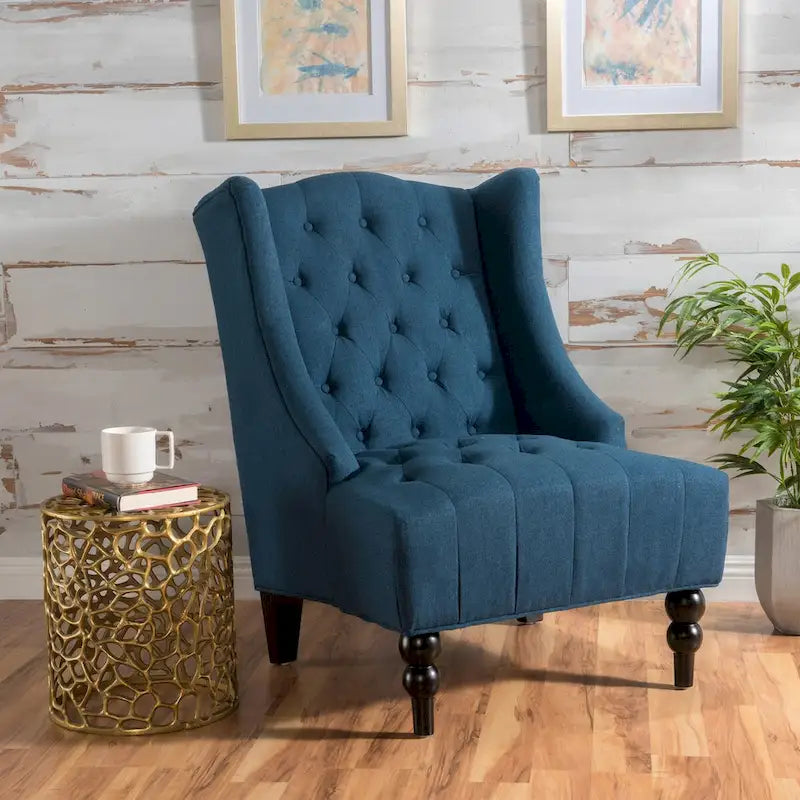 Fauteuil Club Chesterfield Capitonne Grand Dossier avec Pieds en Bois, Design Contemporain