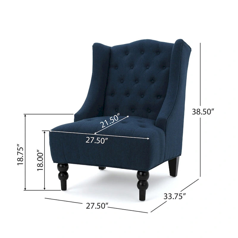 Fauteuil Club Chesterfield Capitonne Grand Dossier avec Pieds en Bois, Design Contemporain