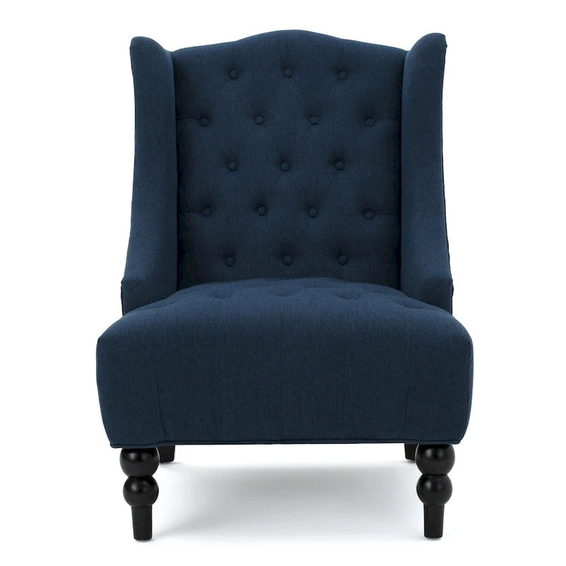 Fauteuil Club Chesterfield Capitonne Grand Dossier avec Pieds en Bois, Design Contemporain