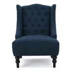 Fauteuil Club Chesterfield Capitonne Grand Dossier avec Pieds en Bois, Design Contemporain