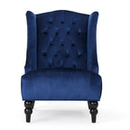 Fauteuil Club Chesterfield Capitonne Grand Dossier avec Pieds en Bois, Design Contemporain