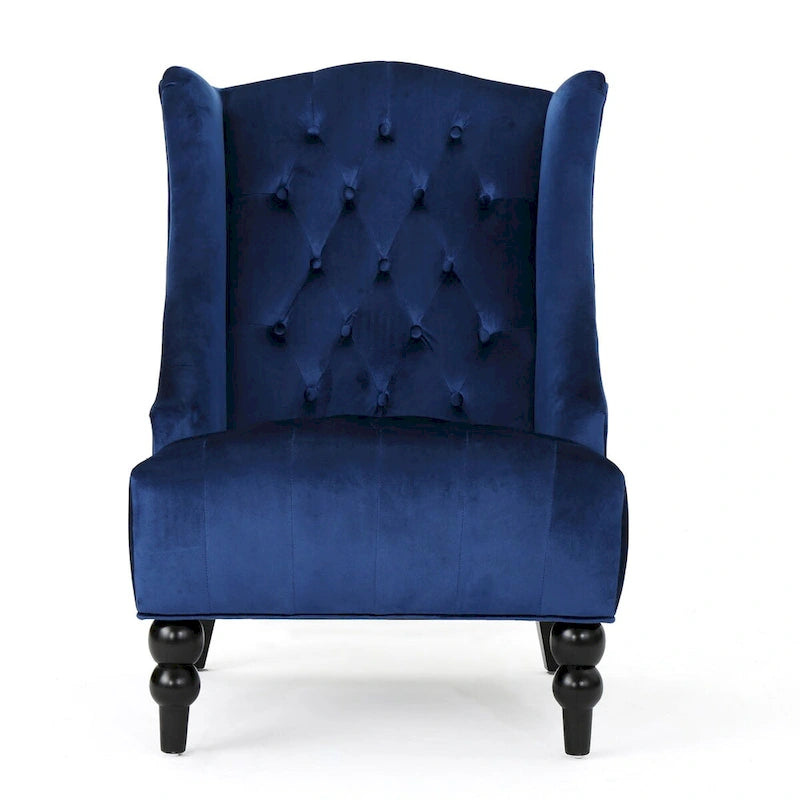 Fauteuil Club Chesterfield Capitonne Grand Dossier avec Pieds en Bois, Design Contemporain